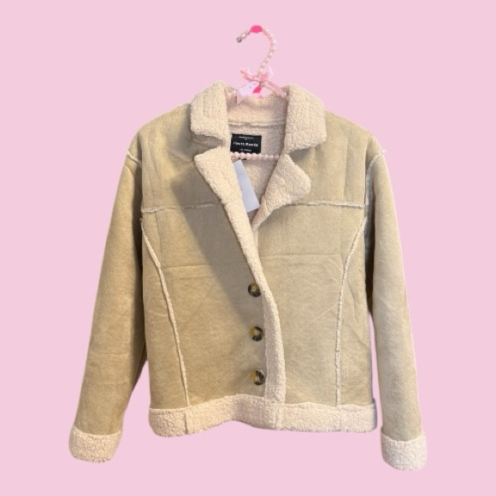 Haute Monde Tan Suede Faux Fur Jacket Size Small‎ NWT